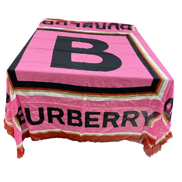 Burberry Box Text Modal Scarf Shawl Pink New, 135cm X 135cm - Picture 6 of 9